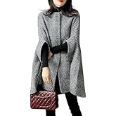 SOMTHRON Women's Elegant Plaid Poncho Single Breasted 3/4 Sleeve Wool Blend Winter Cape Cloak Coat