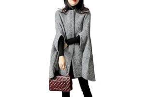 SOMTHRON Women's Elegant Plaid Poncho Single Breasted 3/4 Sleeve Wool Blend Winter Cape Cloak Coat