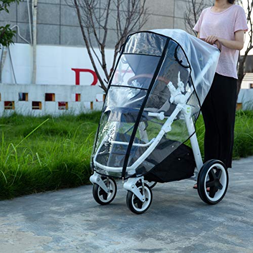Hrzeem Stroller Rain Cover Stroller Cover Universal Baby Stroller Weather Shield with Storage Pouch EVA Clear Zip Front Opening Waterproof Windproof Protection Easy to Install for Outdoor Use (Black)