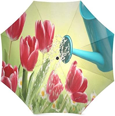Custom Red Tulips Flower Anti Rain Windproof Travel Golf Sports Foldable Umbrella