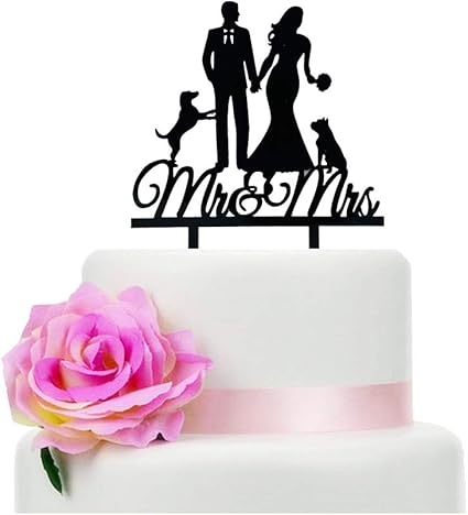 Amazon Co Jp Mr Mrs ウェディングケーキトッパー 農家サンスタイルウェディングケーキトッパー 素朴なウェディングケーキトッパー ブラックシルエット ケーキトッパー 犬 おもちゃ
