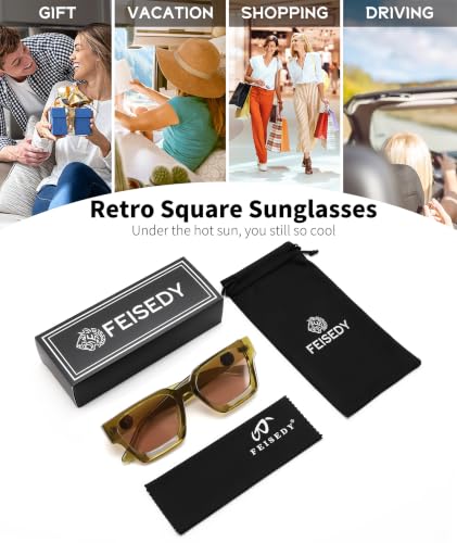 FEISEDY Gafas de sol cuadradas retro de los 90 para mujer Hombre Lentes de sol rectangulares de moda con protección UV400 B2385