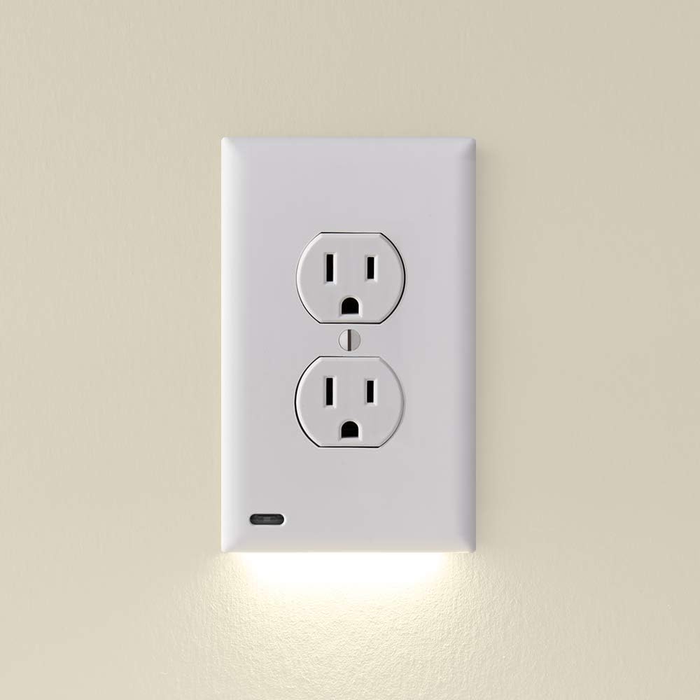 9 Pack - SnapPower GuideLight 2 [For Duplex Outlets] - Replaces Plug-In Night Light - Electrical Receptacle Wall Plate With LED Night Lights - Auto On/Off Sensor - (Duplex, White)