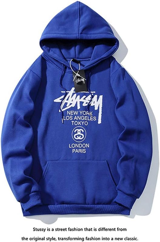 Autumn And Winter Men's And Women's Sweatshirt, Classic Hooded Sweatshirt, Casual Hip-hop Pullover, Baseball Shirt, White Kangaroo Pocket, Blue, L