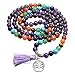 Jovivi 8mm Natural Amethyst 7 Chakra Healing Crystal Gemstone Prayer 108 Beads Tibetan Mala Bracelet Necklace w/Tree of Life Tassel