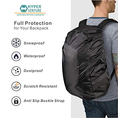 HYPER VENTURE Waterproof Backpack Rain Cover with Upgraded Extra Protection Anti Slip Buckle Strap - Ultralight Protector for Hiking, Camping, Hunting, Cycling and Traveling (Black S 26L-35L)