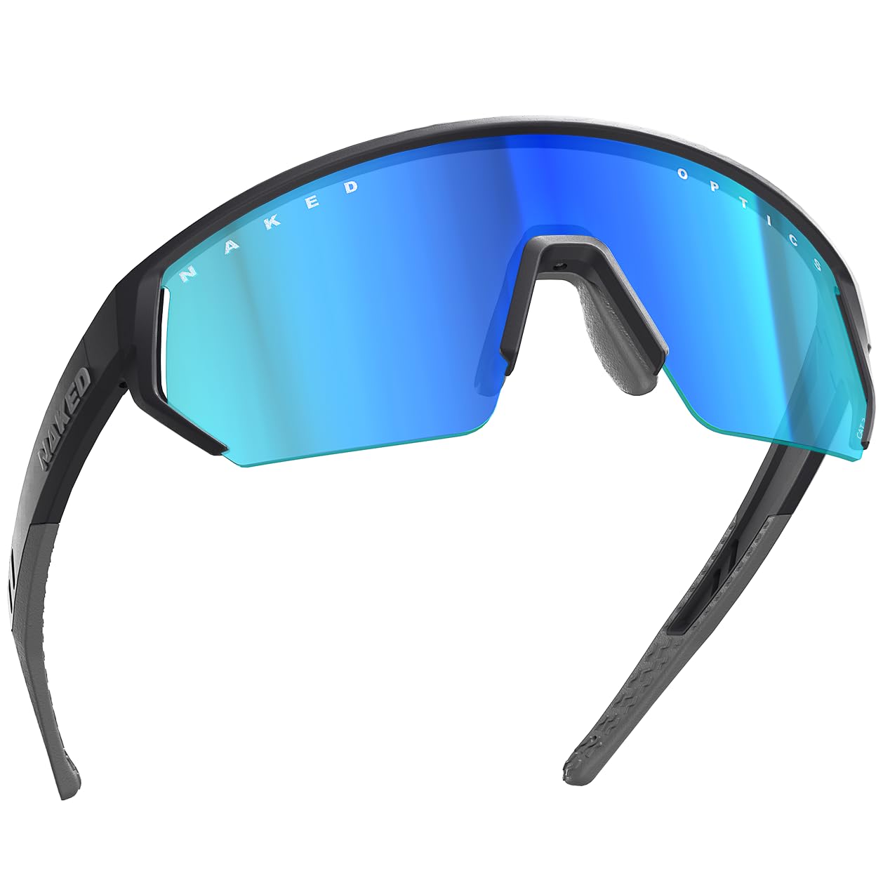 NAKED Optics Blade Sports Glasses Men Cycling Glasses Women Sports Sunglasses with UV400 Protection Fast Glasses Road Bike Cycling Glasses Running Glasses TR90 Frame (Black (Blue Glass))