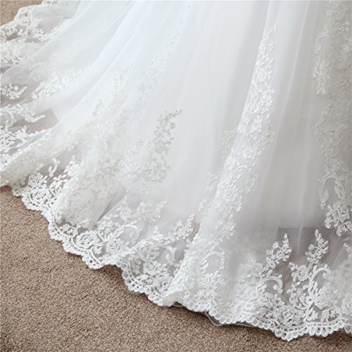 Fair-Lady-Womens-Double-V-Neck-Lace-Applique-Empire-Chapel-Train-Wedding-Dress