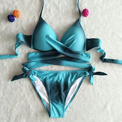 Jushye 2018 New Swimwear, Womens 2 Pieces Bikini Set Bandage Push-Up Padded Swimsuit Bathing Beachwear (Blue, XL)