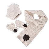 Tou Baby Girls Winter Hat Glove and Scarf Kid Suits Crochet Caps White 2-6t