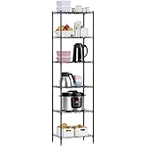 6 Tiers Wire Shelving 12" Dx17 Wx64 H Metal Frame Storage Shelves Easy Setup NSF Certified Storage Shelf Rack Shelf with Leveling Feet for Home Garage Kitchen Pantry, Black