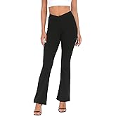 HDE Women's Casual Crossover Flare Yoga Pants Stretch Tummy Control Ribbed High Waist Leggings Wide Bootcut Bell Bottoms