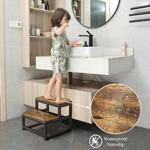 Wooden 2 Step Stool, Stool with Non-Slip Feet, Home Stair, 38 x 35 x 38 cm