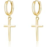 SLUYNZ 925 Sterling Silver Cross Hoop Earrings for Women Teens Cross Huggie Hoop Earrings Dangle