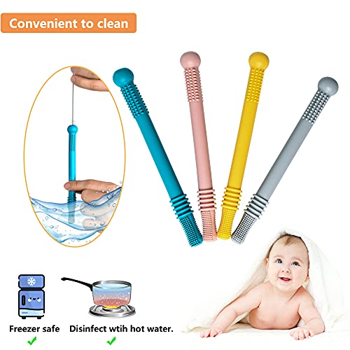 Bâtons De Dentition Bébé En Silicone - 5 Tubes à Mâcher Sûrs, Réducteurs De Succion Doigt - Jouet Sensoriel - 11