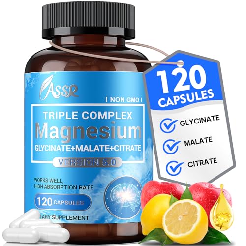 ASSR Triple Magnesium Complex – 300mg Magnesium Supplement with Glycinate, Malate & Citrate – Supports Relaxation, Muscle & Nerve Function – High Absorption, Vegan, Non-GMO, 120 Capsules