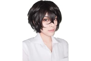SUNXXCOS Curly High Temperature Fiber for Male Dark Brown Short Cosplay Wigs Synthetic (Dazai Osamu)