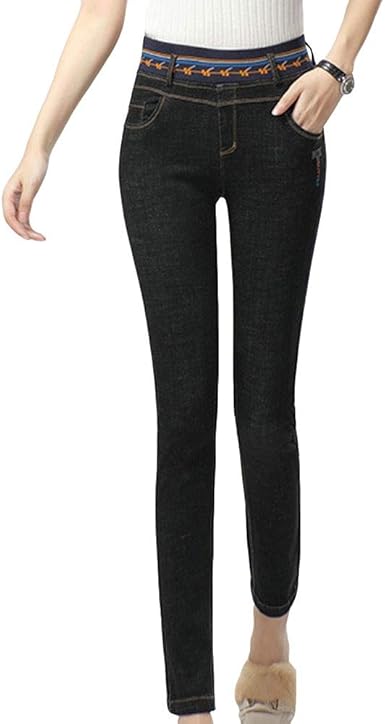 women's fleece lined jeans with elastic waist
