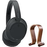 Sony WH-CH720N Wireless Noise Cancelling Headphone, Black Bundle with Wood Headphone Display Stand Secure Tabletop Holder/Gaming Headset Hanger