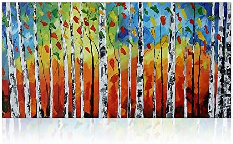IARTS 100% Hand Painted Contemporary Forest Acrylic Oil Paintings, Living Tree Modern Artwork Wall Art for Home Living Room Decorations, 24 X 48 Inches