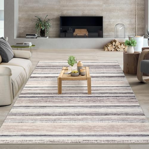 COZYLOOM Large Area Rug 9x12 Washable Modern Striped Rugs for Living Room with…