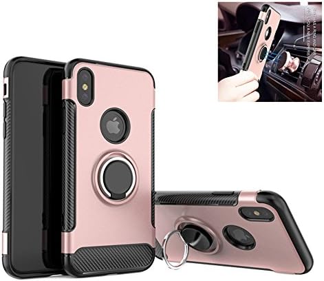 iPhone X Phone Case with Armor 360 Degree Rotating Finger Ring Holder Stand for Car Magnetized Mount Holder Absorbing Bumper Soft TPU inner Hard PC Back for iPhone x Edition 2017 Release (Pink)