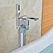 Zovajonia Waterfall Spout Bathtub Shower Faucet Floor Mounted Mixer Tap Free Standing Tub Filler with Hand Shower,Chrome Finish