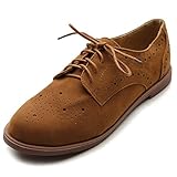 Ollio Women's Lace Up Wing Tip Casual Shoe Dress Low Heel Oxford