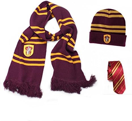 Harry Potter Gryffindor-Hufflepuff-Ravenclaw-Slytherin House Scarf + Tie + Hat/Cap Costumes Accessories Cosplay (Red- Gryffindor)