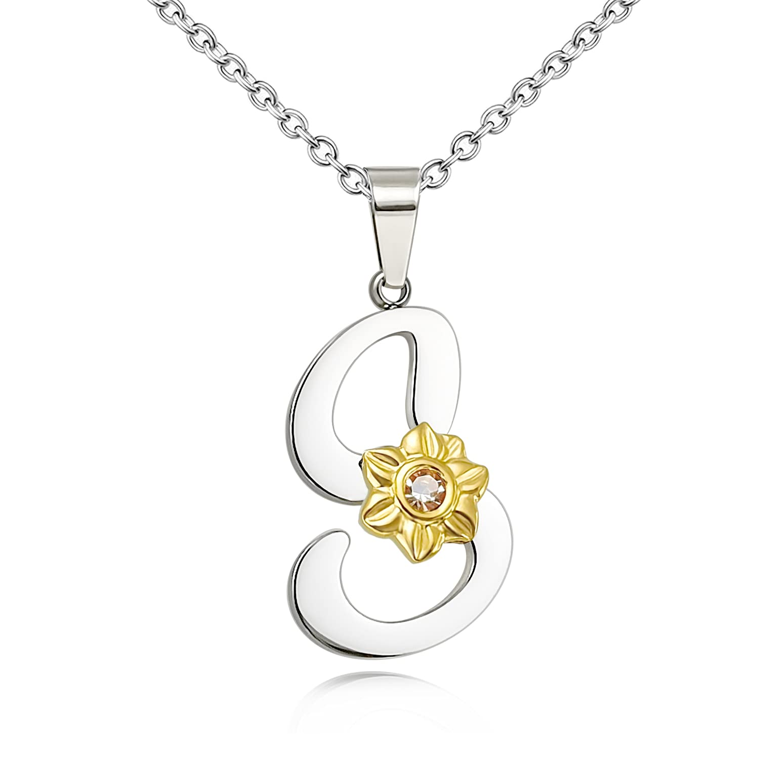 Shining Charm S Necklace Stainless Steel Pendant Paved with Gold Plated Sunflower Initial Necklaces for Sister Birthday Gifts Jewellery