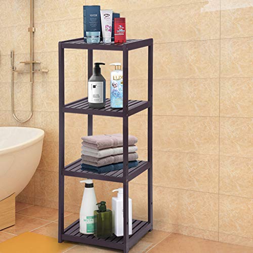 Oksale Bamboo Bathroom Shelf Bathroom Organizer Rack Wood Bathroom Corner Shelf, 4-Tier Narrow Shelving Unit Bathroom Towel Shelf Storage Stand, 38.6×13.8×13inch, USA Stock (Brown)