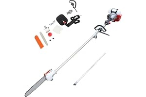 GDAE10 Pole Saw 16-FT Height Reachable Powerful Gas Pole Chainsaw 42.7CC 2-Cycle Cordless Extension Pole Saw with 11 inch Cutting Bar Tree Trimmer Long Reach Saw