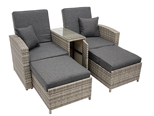 DEGAMO Doppel-Funktionsliege Gartensofa Gartenliege Matera, Aluminiumgestell + Polyrattangeflecht grau Bicolor, Polster grau, Rückenteile verstellbar, Outdoor – Bild 3