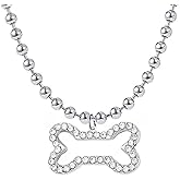 Wloisc Punk Choker Y2k Sliver Gothic Choker For Women-Rhinestone Dog Bone Pendant Ball Chain Necklace