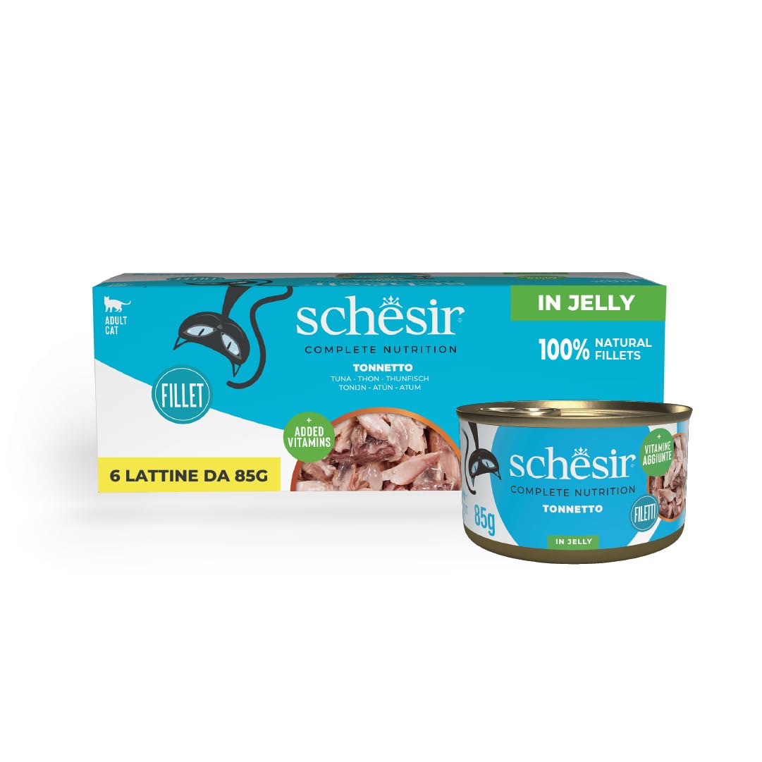 Schesir, Jelly Tuna Complete Wet Cat Food with Vitamins Added, 100% Natural, 6 x 85g Cans