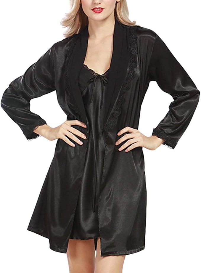 Dressing Gown Women's Fashion Nightwear Solid Color Long Sleeve Classic