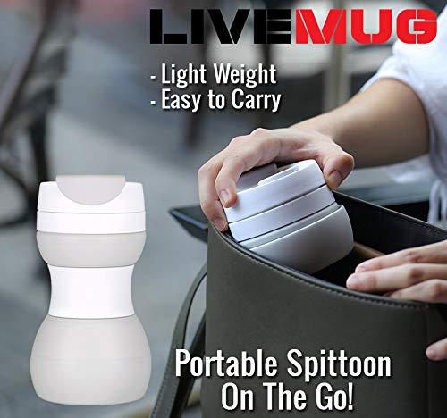 LIVEMUG Spittoon Bottle for Chewing Tobacco | Portable Spit Cup, Collapsible Silicone Dip Spitting Accessories | Spill Resistant Spitter Jug with Lid | Travel Spitune, Fits Cup Holders, 17 Oz, Grey