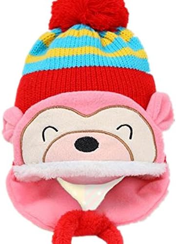 Winter Warm Baby/Girl/Boy Knitted Plush Wool Hat/Scarf/Muffler Set Monkey style (Red)