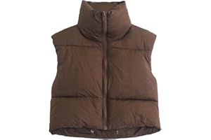 Daacee Women's Lightweight Winter Crop Puffer Vest Warm Sleeveless Zip Up Stand Collar Padded Gilet