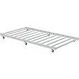 VECELO Twin Trundle Bed Frame Only/Roll Out/Enhanced & Up-Graded Metal Slats Support, White