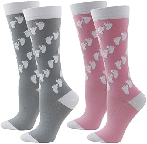 Graduated Compression Socks for Men &amp; Women,WXXM Athletic Over the Calf Gym Fitness Baesball Rugby Compression Socks 2 Pairs pattern bc