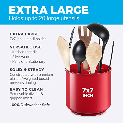 Extra Large Rotating Red Utensil Holder with Sturdy NoTip Weighted