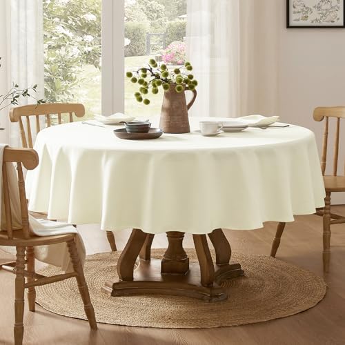 Softalker Round Tablecloth 160 cm Beige Stain Resistant Waterproof with Linen Texture, Elegant and Durable, Tablecloths for 4-6 Seats, Ideal for Outdoors, Gardens, Balconies, Parties, Birthdays, Spring