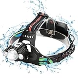 Zglon Brightest Tactical LED Headlamp, 3000 Lumen Headlamps Flashlight, Waterproof Zoomable Headlight with 7 Light Modes, 2 Rechargeable Batteries, USB Charging Cable and Bicycle Headlamp Holder