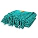 Summer Chenille Throw Blanket with Decorative Fringe Lightweight Cover for Couch Sofa Bed Chairs Furniture Home Decor Teal