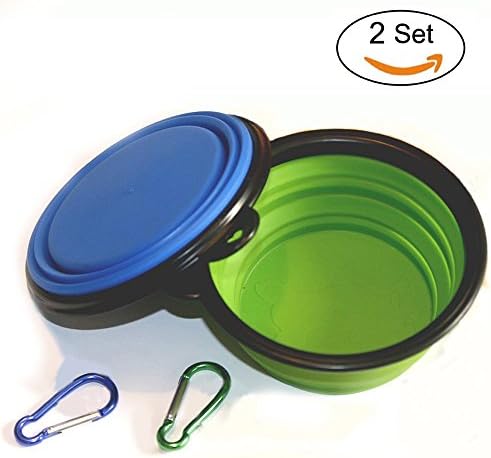 Sumdreams Collapsible Camping Travel Dog Bowl Folding Silicone Dog Pet Cat Travel Water Food Bowl Dish Feeder Set of 2 Green and Blue