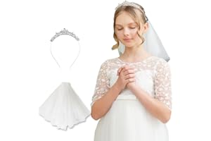 Lovelyshop White Short Veil and Silver Crystal Headband Set for Teenager and Woman in First Communion