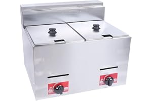 TDIRINAR Gas Fryer, 2 * 5.3QT Commercial Large Propane Fryer Table Top Gas Fryer with 2 Baskets & 2 Lids, Stainless Steel Deep Double Cylinder Gas Fryer, Countertop Propane Fryers for Home Kitchen