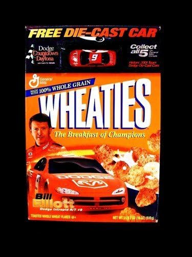 Wheaties Bill Elliott Box with Collectible Historic 2001 Dodge Intrepid R/T #9 Die Cast Car