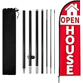 Open House Feather Flag, 8.2ft Open House Flag with Aluminum Pole and Ground Stake, Open House Signs for Real Estate for Outside Swooper Flag Advertisng Feather Banner (Red)